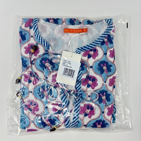 NWT Oliphant Tie Front Balloon Sleeve Dress in Iris Blue Floral, Small - Picture 4 of 7